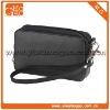 Cute top zipper closure leather black wrist strap small fashion cosmetic bag