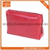 Cute top zipper closure leather red small fashion makeup bag