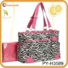 polyseter zebra print nappy bag with PU trim