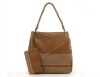 1&2 2012 New Design Fashionable PU Leather And Linen Ladies' Handbag