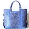 100% genuine python snake leather handbags 2012 huge tote satchel blue navy new