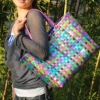 100%handmade colorful shiny plastic woven bags for shopping