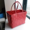 100%handmade shiny PE strap woven tote bag