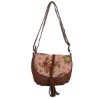 2011 China Yiwu new design lady small calico flower printing cotton fabric and PU lady shoulder bag with tassel