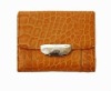 2011  Fashion leather trifold wallet crocodile skin pattern metal purse