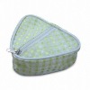 2011 Heart Shape Grid Woven Fabric Cosmetic Bag with Zipper