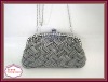 2011 Spring Grey Satin knitted Embroidery Evening Clutch bag