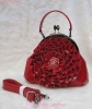 2011 big flower handbags with pu and real leather