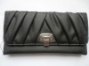 2011 fashion satin black push lock lady tri-fold purse