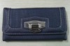 2011 navy blue pu trim twist lock lady tri-fold wallet