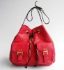 2011 red leather drawstring handbags purse
