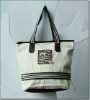 2012 Leather Triming Beige Canvas Tote Bag