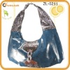 2012 Snake Trim Navy Blue Leather Tote Bag