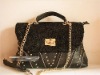 2012 korea fashionable women leather handbags with Voile lace