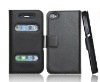 2012 new Genuine flip mobile phone leather case for iPhone 4S in black