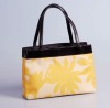 2012 super fashion designer yellow flower print leather handbag