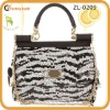 2012 zebra print fashion sequin bag with leather trim