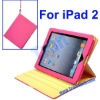 360 Degree Rotating Stand Leather Case with Carrying Strap for iPad 2(Hot Pink)