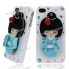 3D Cute Japanese Girl with Mirror Back Diamond Cover Case for iPhone 4S(White)