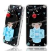 3D Cute Japanese Girl with Mirror Back Diamond Cover Case for iPhone 4S(baby blue)