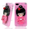 3D Cute Japanese Girl with Mirror Back Diamond Cover Case for iPhone 4S(pink)