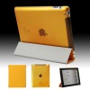 4 folded smart leather case with transparent plastic housing for ipad2