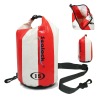 About 15L, built with PVC-free, 300D nylon with double urethane coating, 100% waterproof dry bag