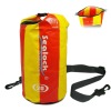 About 20L, built with PVC-free, 300D nylon with double urethane coating, 100% waterproof dry bag