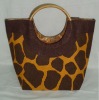 Animal print cane handle jute beach bag