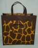 Animal print jute handle shopping bag with zip pocket