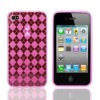 Argyle Design TPU Rubber Case Cover for iPhone 4(Pink)
