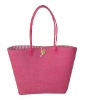 Attractive pink wheat straw woven beach bag