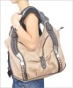 BEIGE FASHION HANDBAG WITH METAL ACCESSOIES