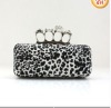 BLACK Leopard Print Skull Ring Duster Knuckle Metal Hard Clutch Purse Bag