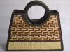 Bamboo handbag with wooden handle and fabric inside