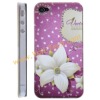 Beautiful Flowers Rhinestone Purple Hard Cover Shell Skin For iPhone 4