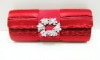 Beautiful flower crystal red ladies fashion box clutch evening bag