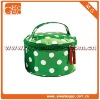 Beauty fancy double zipper closure PU green white dots fashion cosmetic bag with handle