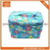 Beauty fancy high-capacity double zipper closure flower pattern green cosmetic bag with handle