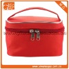 Beauty fashion double zipper closure polyester red cosmetic case with handle