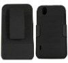 Belt Clip Holster+Hard Rubber Shell Cover Case Combo for LG Optimus Black P970