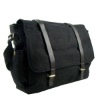 Black Canvas Messenger Bag with Leather Trim JW-462