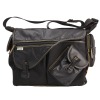 Black Leather and Nylon Traveler Top Zip Shoulder bag