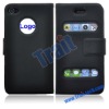 Black Luxury Leather Wallet Case for iPhone 4 with Magnetic Closure