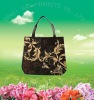Black PP Woven Shopping Bag with Flower Pattern on