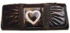 Black PU clutch evening bag with diamante heart charm