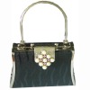 Black PVC and alloy beaded ladies fashion handbag