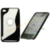Black Soft TPU Side Plastic Center Hard Case With Holder For iPod Touch 4