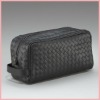 Black Woven Leather Wash Bag