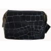 Black crocodile cosmetic bag with black PU trim